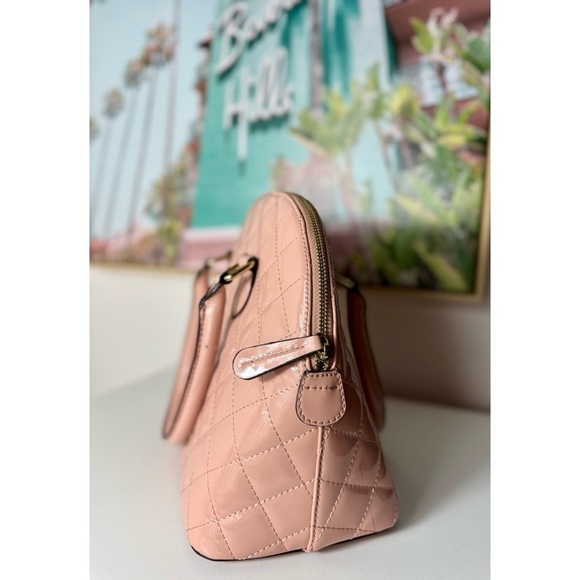 Aldo Light Pastel Pink Quilted Textured Patent Faux Leather Purse Satchel Bag - Picture 4 of 8